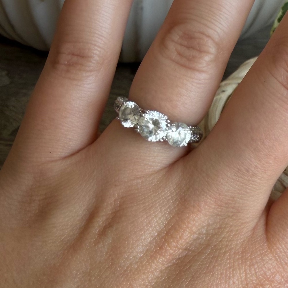3 stone diamond cubic zirconia ring - Picture 1 of 10